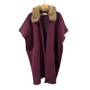 World Market Faux Gur Collar Knit Kimono Duster Sweater One Size
